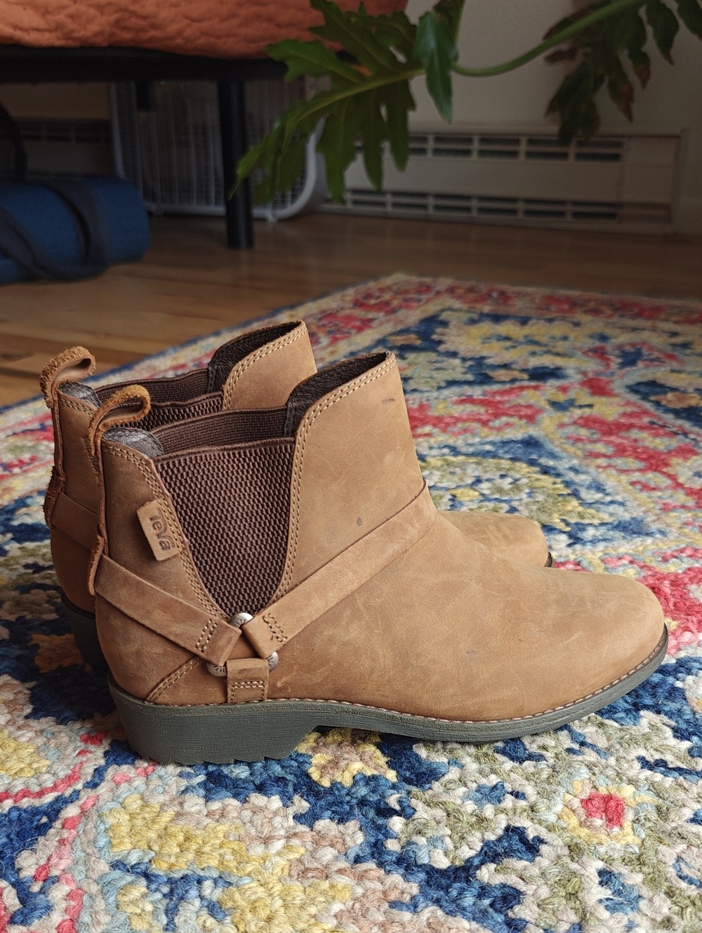Teva Tan Leather Chelsea Booties with Side Elastic